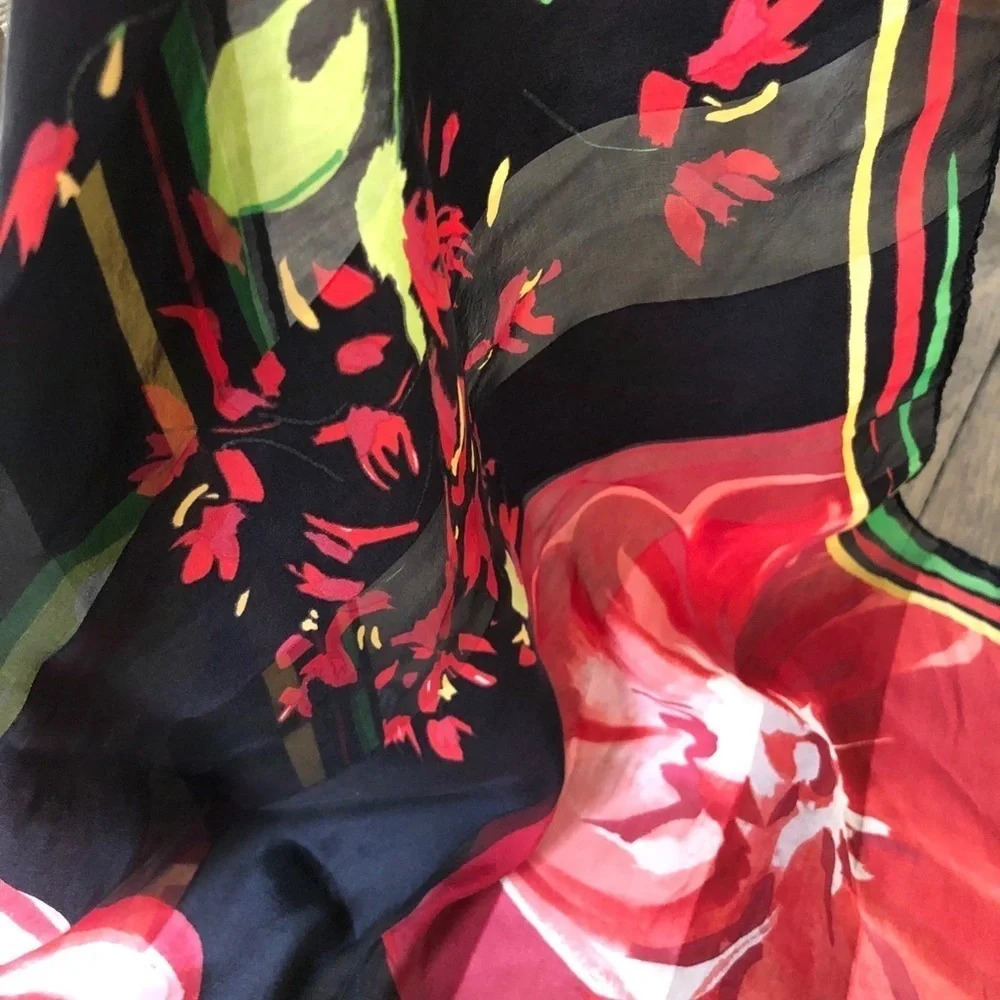 Jones New York Silk‎ Square Floral Scarf Black Red - Picture 4 of 5